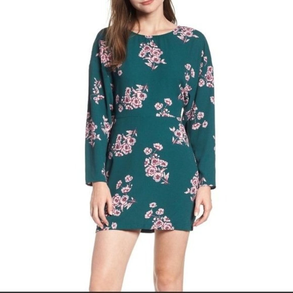 NWT Leith Green Pink‎ Floral Small Midi Long Sleeve Summer Dress